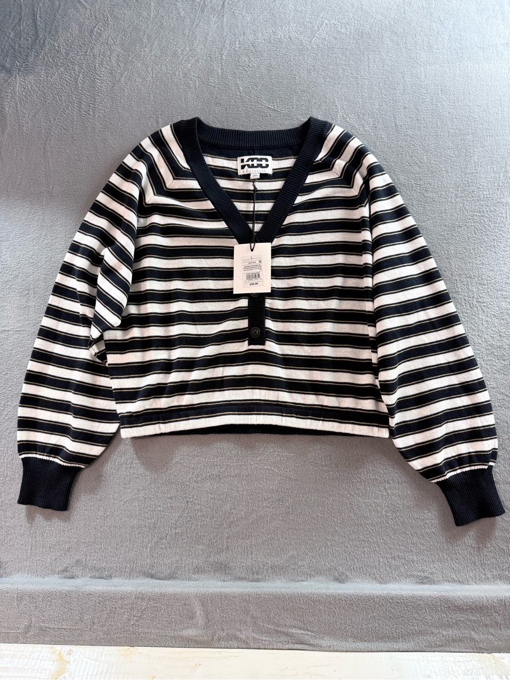 KBB by Kahlana - Women’s ‘The Cropped Bubble Sweater’ - Navy Blue/White Striped